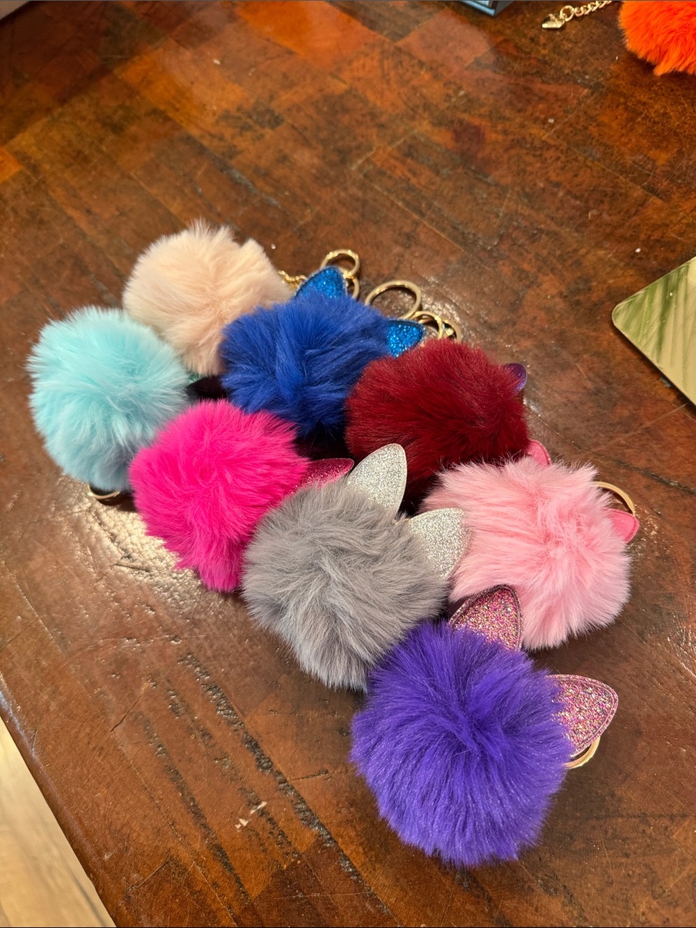 Fluffy Pom Keychain Set - Assorted Bright Colors